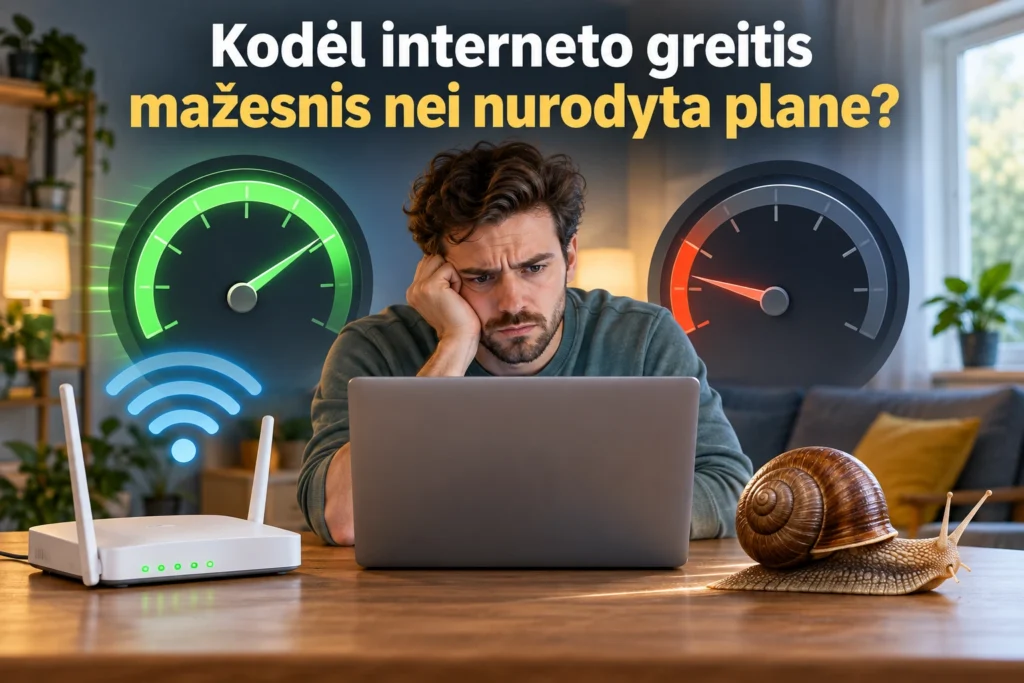 Interneto greitis mažesnis nei nurodyta plane