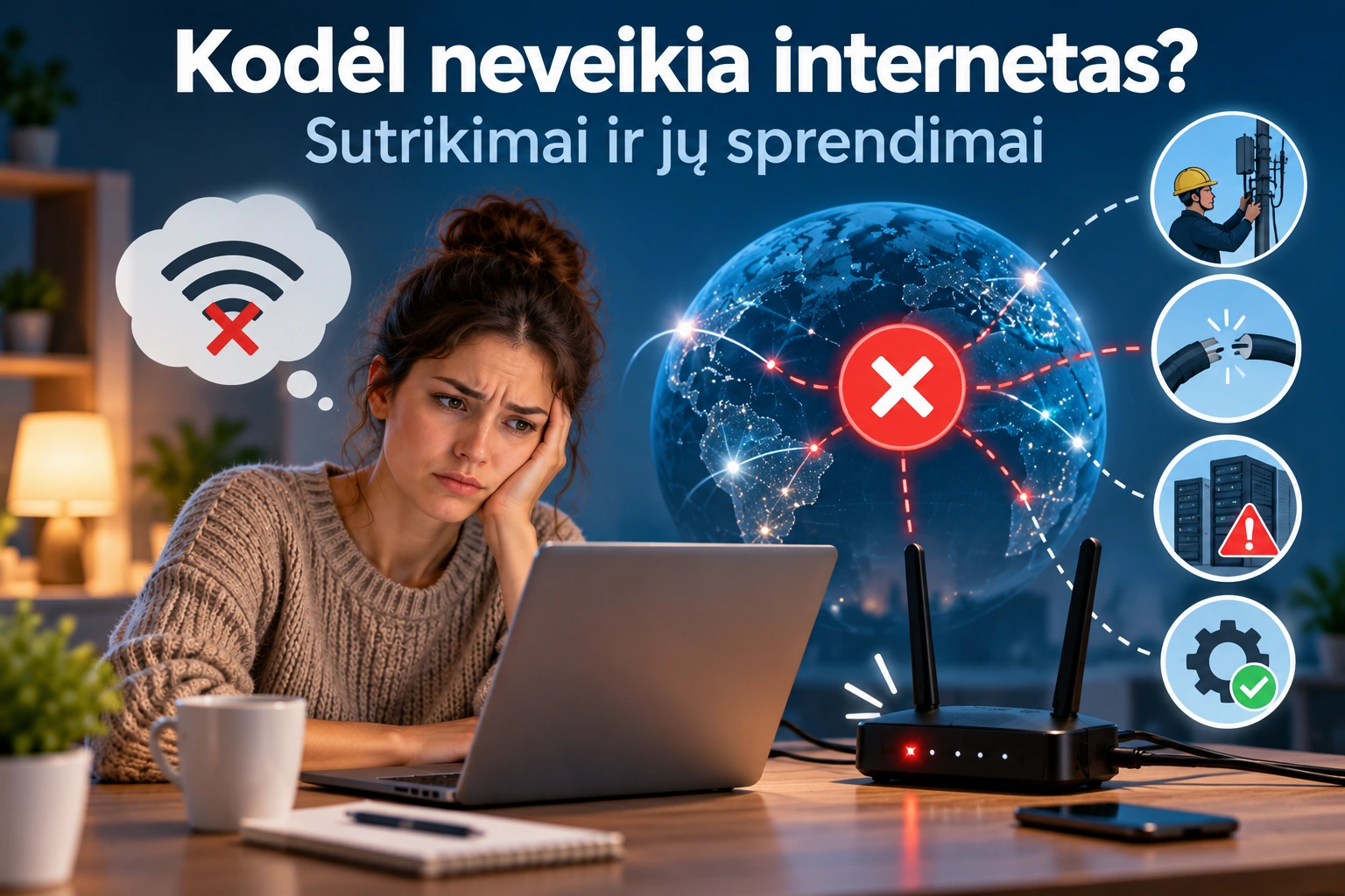 Neveikia internetu. Gedimai, sutrikimai, sprendimai
